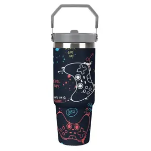 1pc 30oz Stainless Steel Tumbler, Trendy Gaming Design, Street Graffiti Style, Durable & Heat-Resistant, Perfect Gift