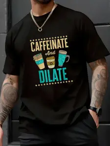 100% Cotton Unisex Caffeinate and Dilate Funny Optometrist Optometry Coffee T-Shirt - 100% Cotton Summer Clothes For Men, Perfect For Daily Wear, Hiking, And Travel