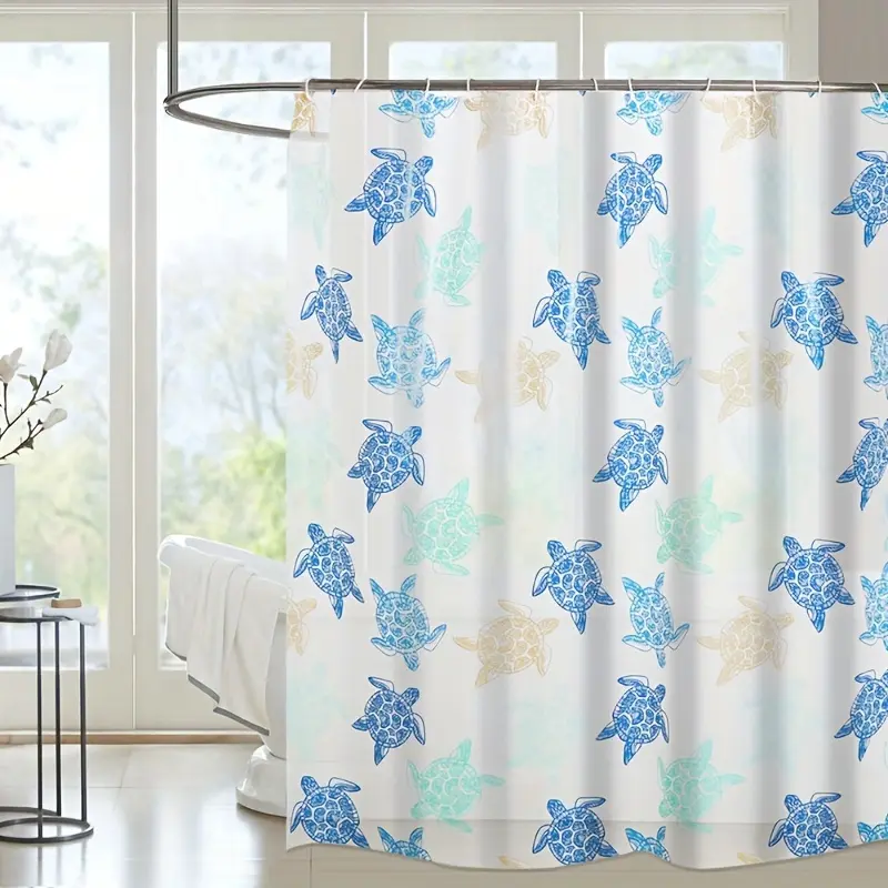 HOT PEVA Shower Curtain  Light  Waterproof Plastic Shower Curtain  Cute Little Turtle Pattern  Bathroom Window Sill  No Smell  No Punching  Free Hook 71*71in