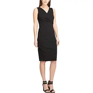 DKNY Womens Sleeveless Pleated Sheath Dress Black 8