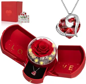 🌹 Forever Red Rose + Necklace – Never-Dies Love Gift for Her ❤️ BNWXOY