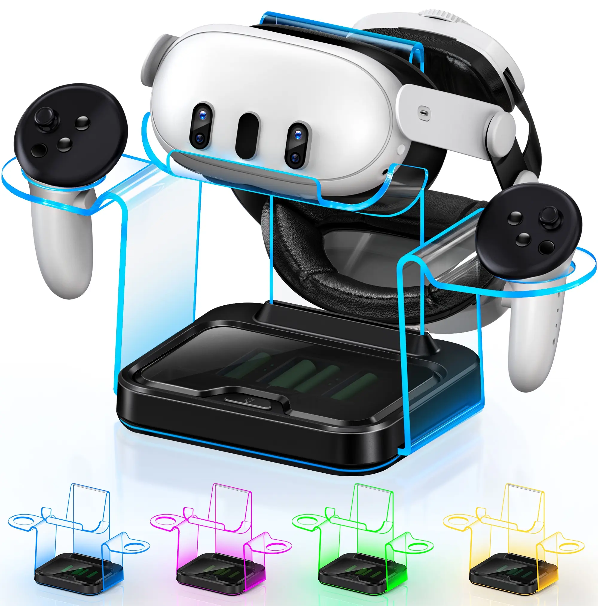 Charging Dock Station for Quest 3 / 3S / 2 with 4 Rechargeable Controller Batteries Charging Station for Meta 3 / 3s VR Headset Stand Accessories USB C Cable