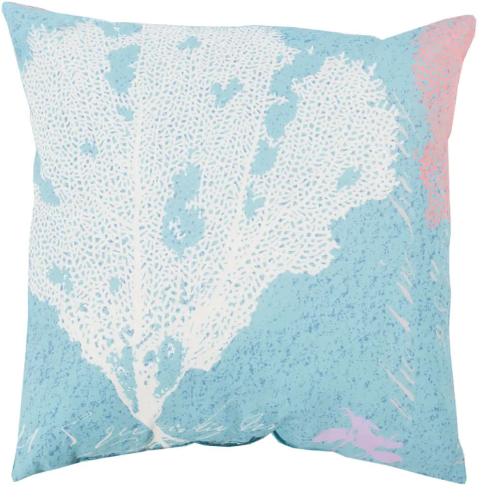 Livabliss RG102-2020 Coastal Rain Polyester Throw Pillow - Medium (20x20x4 in), Water Resistant, Coral Print, Blue Turquoise Aqua, Indoor/Outdoor