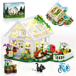 BUILDIFY Flower House Building Set with LED Light Creative Greenhouse Toy Kits Garden House City Street View Playset Christmas Birthday Gift for Adults Teens Girls Age 8-12 632 Pcs
