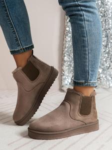 women's fashionable solid color plush lining snow boots, casual warm comfortable ankle snow boots for fall & winter, female all-match round toe shoes for daily wear