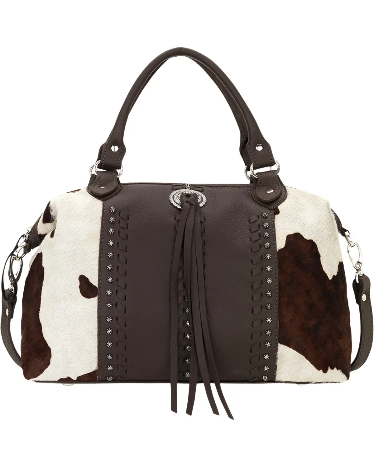 American West Women's Cowhide Cow Town  Convertible Zip Top Satchel - 4150227