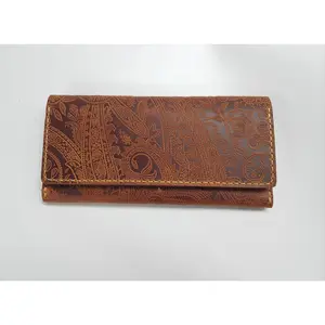 Handcrafted Leather Bifold Wallet with Floral Pattern