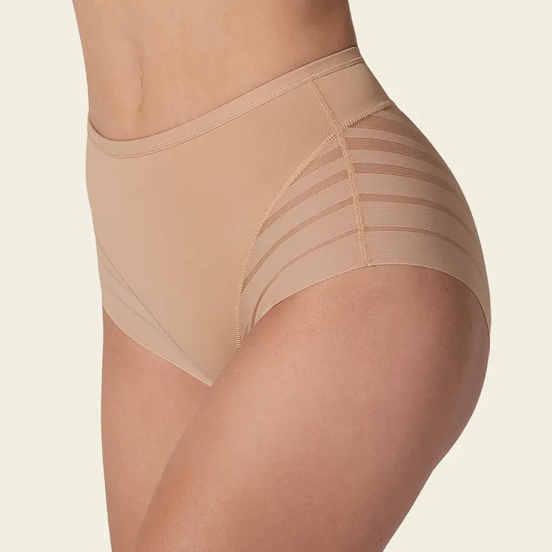 Leonisa Stripe Undetectable Lace Classic Shaper Panty High Waisted Invisible Tummy Control Shapewear for Women - Undetectable Lace Ladies Underwear Panties Flat Leg
