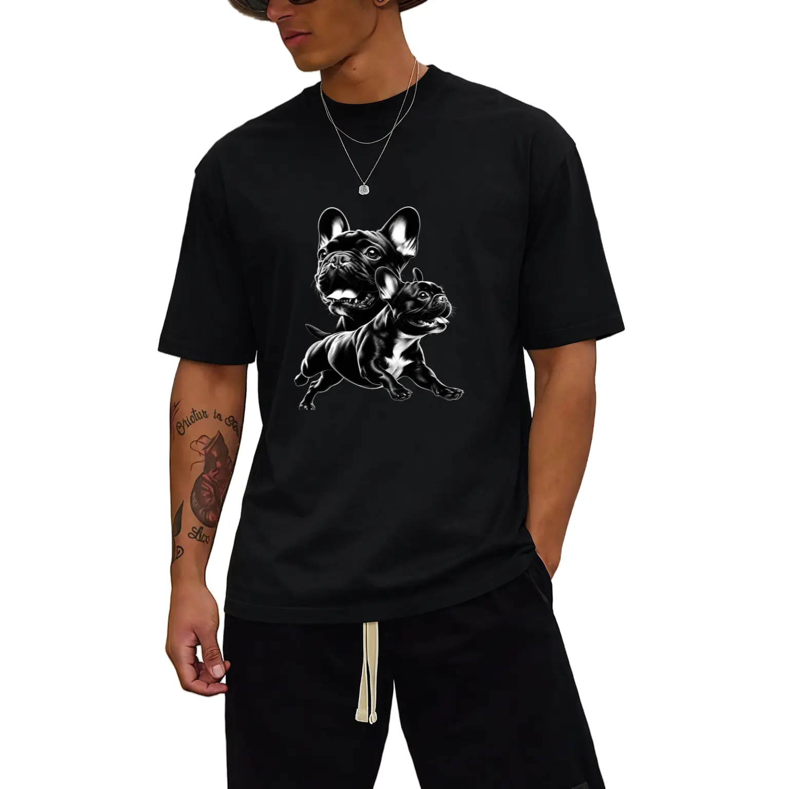 Men'S Unisex'S French Bulldog Graphic Tshirt Frenchie Line Art Casual Round Neck Short Sleeve Shirt Comfort Fit Medium Stretch Fabric Cute Dog Lover Apparel for Casual Attretro Casual Short-Sleeved T-Shirt with a Round Neck And Prin