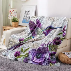 Vintage Hummingbird Dot Pattern HD Digital Print Flannel Blanket, Soft Warm Shawl, Office Nap, Picnic, Mother's Day Gift