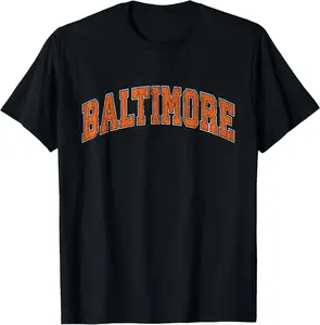 Baltimore Maryland MD Vintage Athletic Sports Design T-Shirt top，cool tees，100%cotton Summer Black shirt  for  women