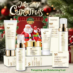ROZINO Christmas Gift Box Ovine Placenta Extract Facial Cleanser Essence Emulsion Face Cream Lazy Cream Set Moisturize Smooth Pampering & Moisturizing 5 Set for Comprehensive Skincare Routine