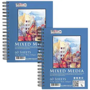 5.5"x8.5" Mixed Media Sketchbook, 2 Pack (60 Sheets), 98 lb (160 GSM) - Spiral-Bound Pad with Perforated Acid-Free Paper - Artist Sketch Book for Drawing, Painting, Watercolor