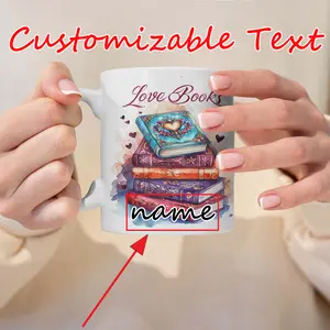 2026  Customizable "Love Books" Design Ceramic Insulated CozyCup 11oz - Stacked Books & Colorful Hearts, Reusable & Dishwasher Safe, Perfect Gift for Book Lovers & Readers, Coffee Accessories