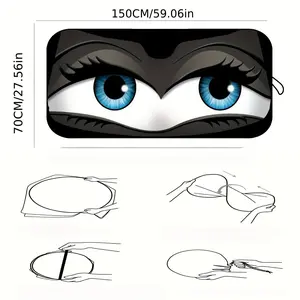 Cute Cartoon Big Eyes Sunshade for SUVs & Sedans - Summer Heat Insulation, Roll-Up Polyester Front Windshield Cover