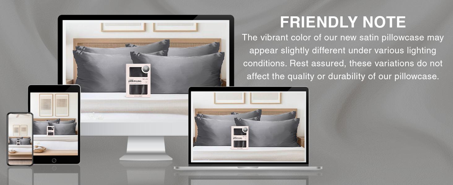 Kitsch Satin Pillowcase with Zipper for Hair & Skin, Softer Than Silk Pillow Cases, Wrinkle-Free, Smooth and Cooling Satin Pillow Covers, King Size 19"x36", Charcoal