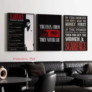 3 Pieces, Scarface Al Pacino Classic Dialogue Art Poster, Canvas Print, Vintage Movie Poster, Living Room Home Decor Wall Art, Frameless