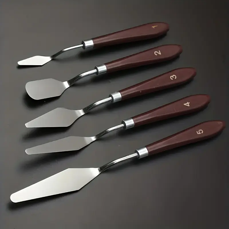 Cake Cream Spreader 5pcs/set Stainless Steel Frosting Spreader Offset Spatula Baking Pastry Tool, Mixing Scraper Set Cake Ice Oil Coating Decoration Scraper Cream Ink Powder Tool Art Paint Mixing Tool Used In Paintings And Drawings Cake Decorating Tools
