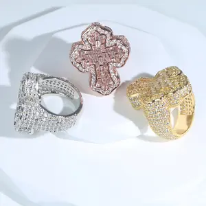 2025 New Cross Zircon Ring, Handmade Texture Set with Zircon for Men's Hip Hop Ring