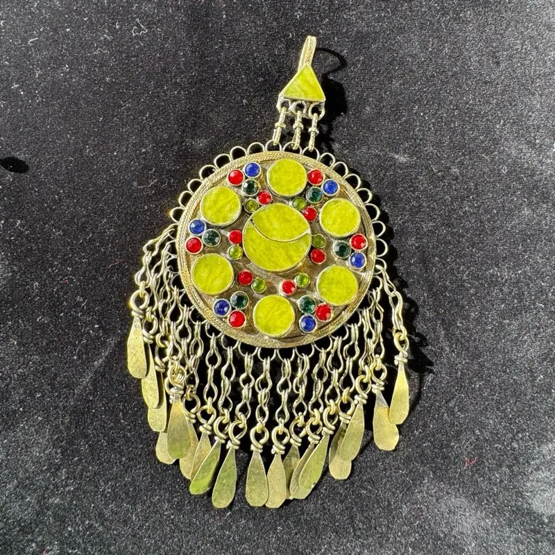 Colorful Enamel Pendant with Dangling Charms.