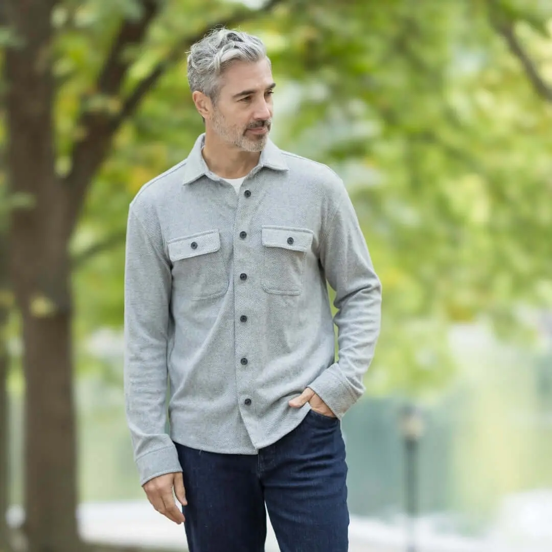 Magnetic Closure Flannel Shirt in Grey