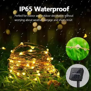 Solar Copper Wire LED Fairy Lights 8 Modes Waterproof Outdoor Garden String Lights for Patio Yard Trees Christmas Party Wedding Holiday Decor