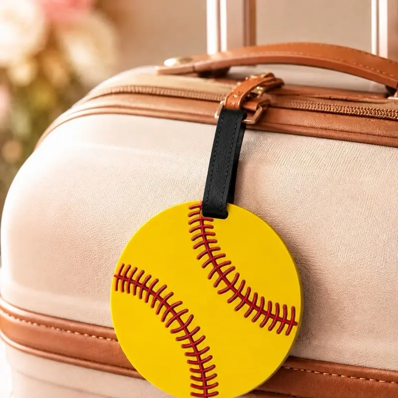Softball-Themed Silicone Luggage Tag, Durable Travel Identification Accessory for Suitcases, Bags