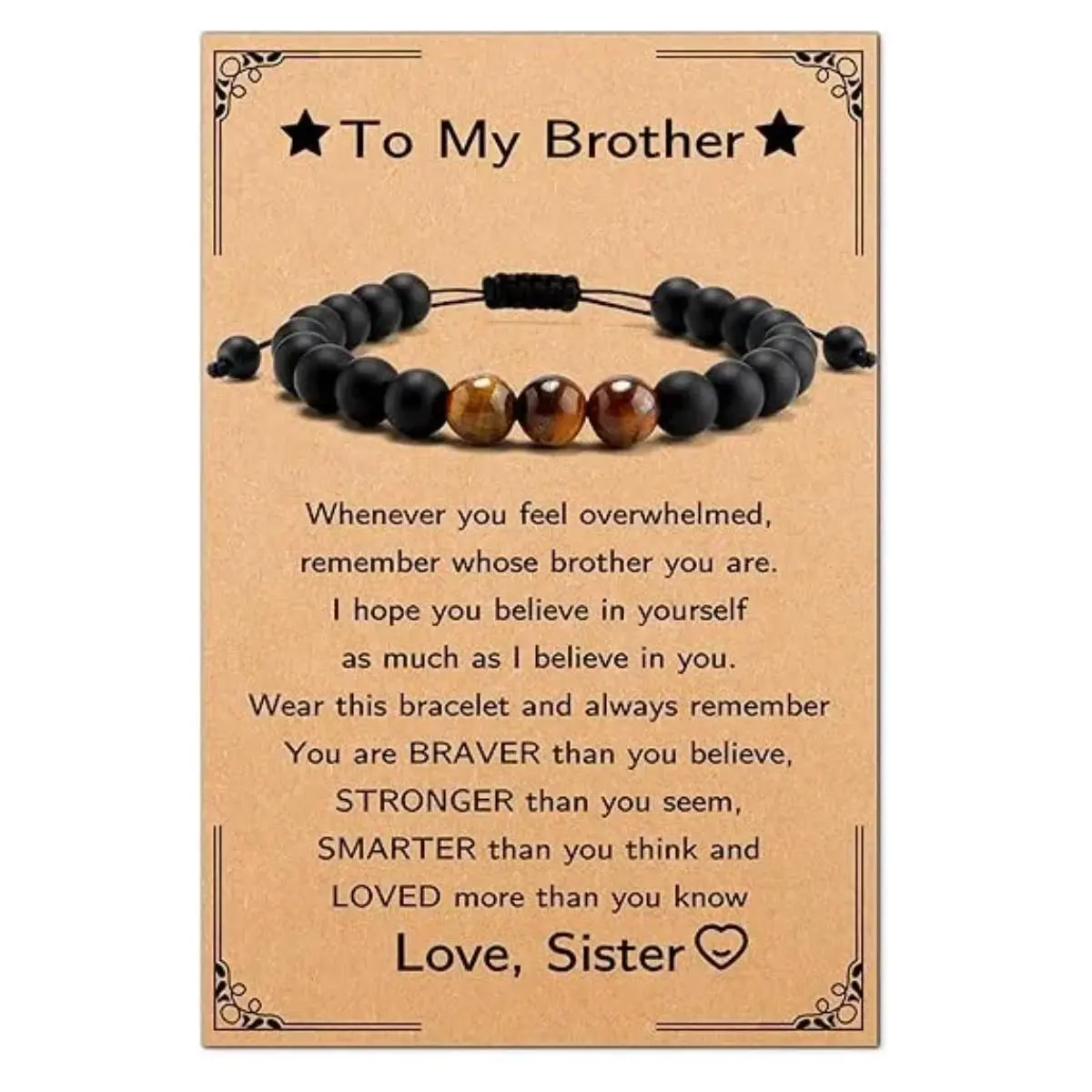 Gifts for Brother Christmas Gifts for Brother Gifts from Sister Gifts for Brother Adult Gift for Brother Brother in Law Christmas Gifts Gifts for Brother in Law bead bracelet Tiger Eye Black Rope