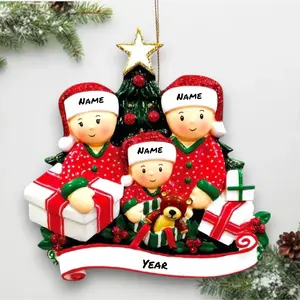 Personalized Opening Presents Family of 3 Christmas Ornament – Custom Names & Year – Holiday Pajamas & Tree Keepsake – Noel Box