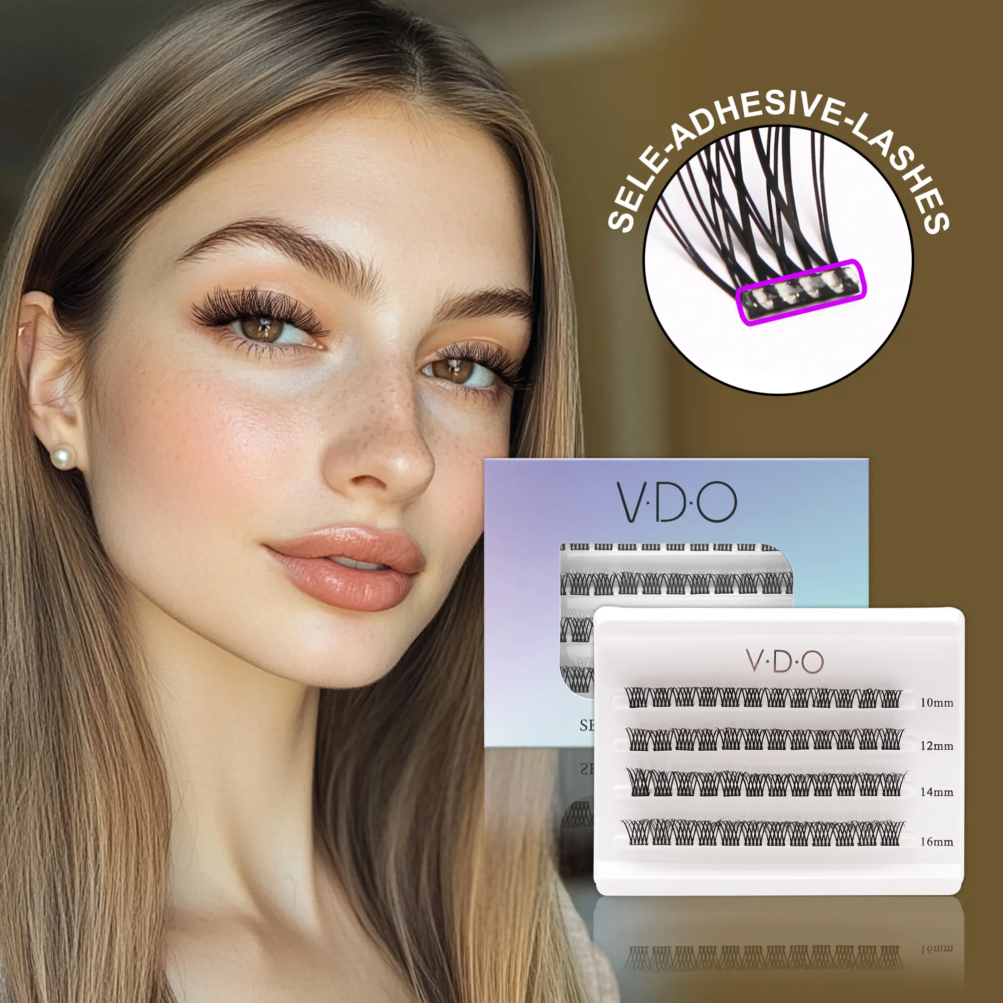 V · D · O Segmental Self-Adhesive Lashes - DIY lashes clusters kit, No Glue Needed, Dramatic Look, 12-14-16 Mixed,lashes extension，lash serum，girl gif