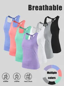 Women's Casual Backless Sports Tank Top, Sports Vest Top, Breathable Comfort Moisture-Wicking Sleeveless Base Layer, Sporty Round Neck All Seasons, Dry Fit Wicking