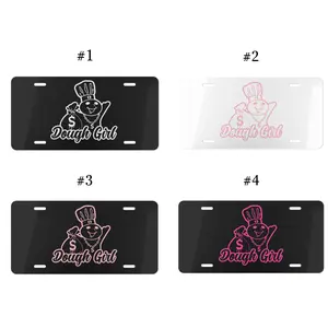 Dough Girl License Plate - Chef Money Bag Design - Pink Black White Collection - Aluminum Car Tag - Boss Babe Fashion 12x6, Pre-Drilled, EasyInstall
