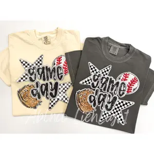 Baseball Game Day Sequins Patch Tshirt
