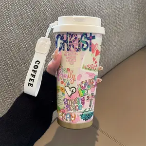 Christian Prayer Coffee Cup, 530ML Insulated Travel Mug with Straw and Lid, Leak-Proof Handle, Suitable for Hot/cold Drinks