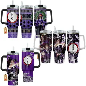 Kokushibo Upper Moon Demon Slayer: Kimetsu No Yaiba Anime Manga 40oz Tumbler Stainless Steel with Straw, Lid and Handle - Double Wall Insulated Flasks – Perfect Gift for Fans