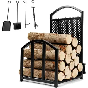 Indoor Outdoor Firewood Rack Heavy Duty Fireplace Firewood Storage Log Rack Decorative Black Include 4 Tools