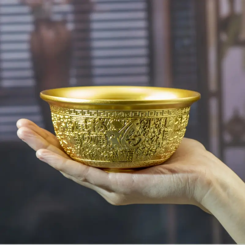 1pc Pure Copper Golden Blessing Bowl, Thickened Solid Copper Tableware for Home Room Living Room Office Decor and Gift Ideas