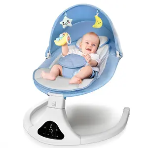 Electric Baby Swing with Remote Control - 5 Natural Motion Speeds, Detachable Seat Pad |   Portable Infant Swing  Indoor/Outdoor Use (0-12M, 20lbs) (Blue)