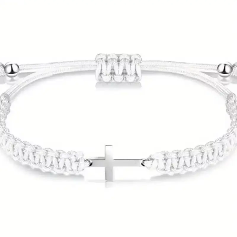.925 Sterling Silver White Cross Rope Bracelet