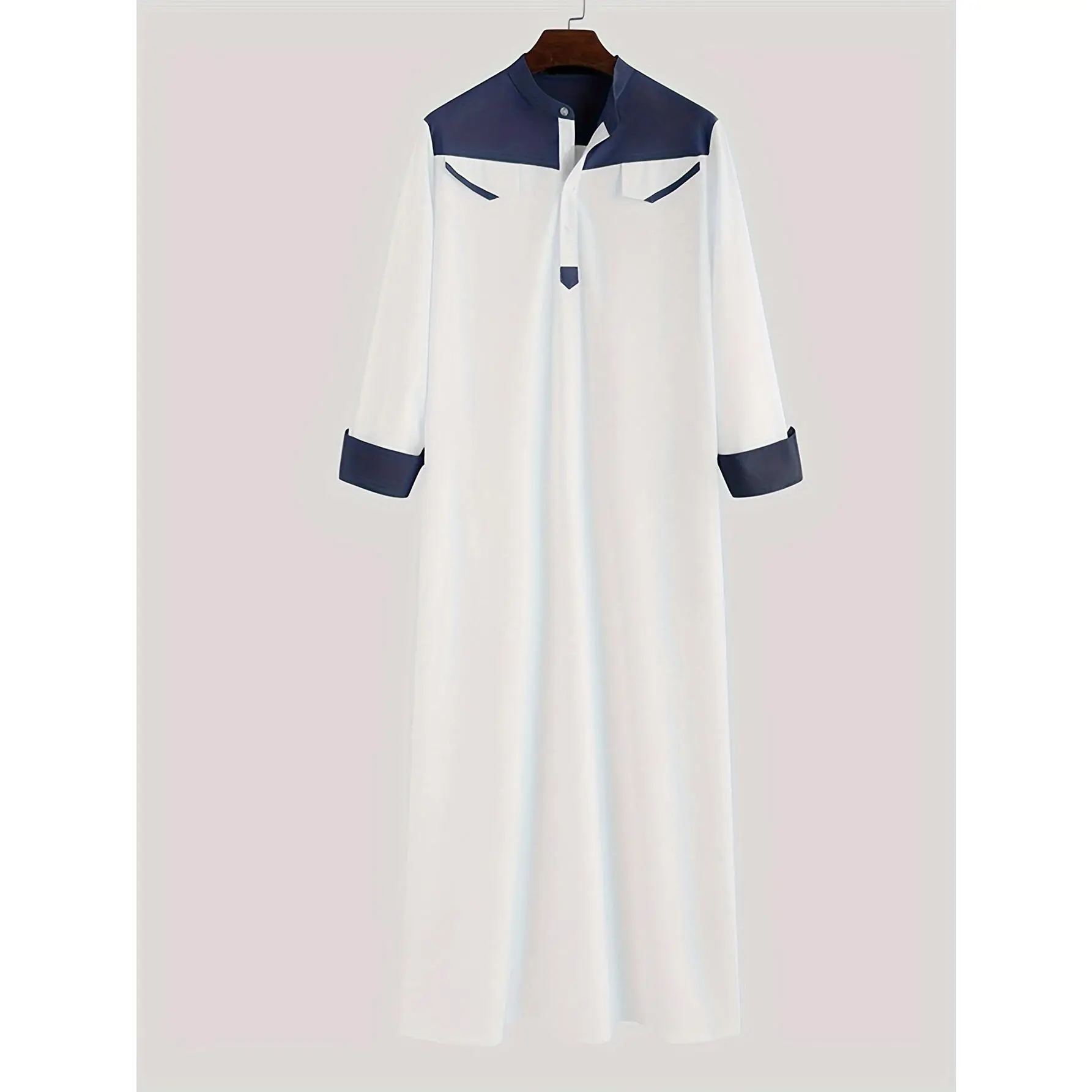 Dubai Muslim Men'S Door Tube Color-Blocked Middle Eastern Long Robe for Malaysian Men