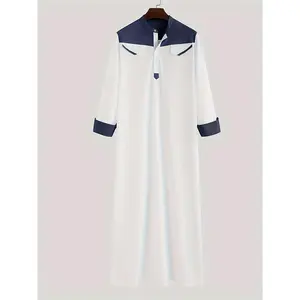 Dubai Muslim Men'S Door Tube Color-Blocked Middle Eastern Long Robe for Malaysian Men