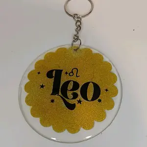 womens 3in gold glitter Zodiac sign Keychain