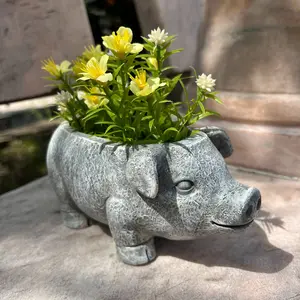 1pc Charming Gray Pig Planter - Realistic Resin Animal Flower Pot for Home & Garden Decor, Perfect for Succulents & Indoor Plants, Ideal for Porch, Balcony, Patio