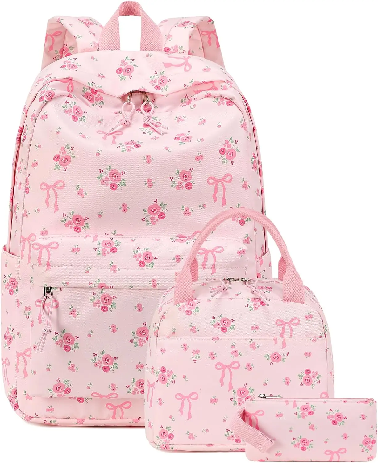Bluboon Safe-Material Teen Girls' Casual School Backpack Set - Includes Lunch Box, Pencil Case, Laptop-Capable Travel Daypack (Pink Bow Accents)