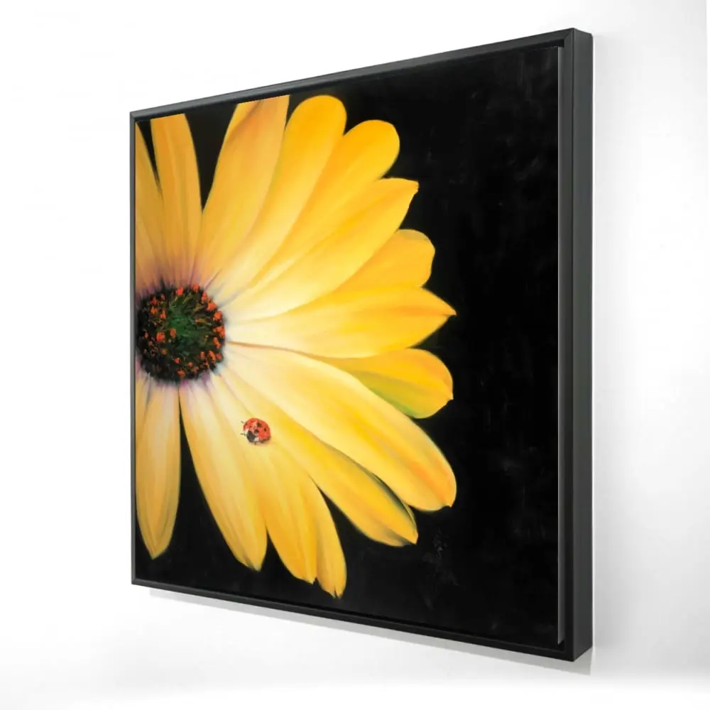 212 MAIN Artistic Floral Yellow Daisy & Ladybug Photo Art Print - 24x24 in. Contemporary Nature-Inspired Botanical Wall Decoration, Brightening Flower-Themed Home Supplies Artwork