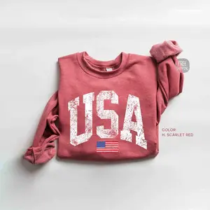 (Sale Off Up To 50%) Vintage USA Sweatshirt - 4th of July Crewneck - Retro USA Flag Sweater - America Sweatshirt - Womens USA Crewneck Sweatshirt, Full Color, For Men, For Women, Casual, Classic Fashion, Tee Print