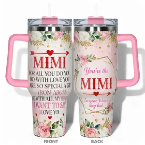 1pc Stainless Steel Cup 40oz/30oz/22oz/20oz/14oz Water Bottle Stainless Steel Tumbler,Funny Design With Mimi Floral Watercolor Double-layer insulation Leakproof Large Capacity, Needed for Gym, Hiking, Travel Ideal Birthday Christmas Gi Insulated Drinkware