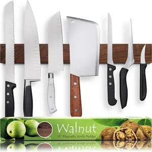 Premium Dark Walnut Wood Magnetic Knife Holder for Wall | 16 Inch | Upgraded Version | Professional Wooden Magnetic Knife Strip - Space-Saving Knife Rack/Knife Bar