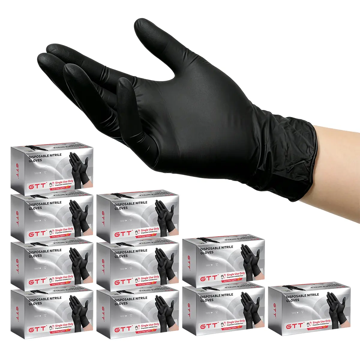 GTT Disposable Nitrile Cleaning Gloves - Black, 100/300/1000 Count Box, Single-Use, Latex-Free, Food-Grade, Ideal for Kitchen Home Care Supplies