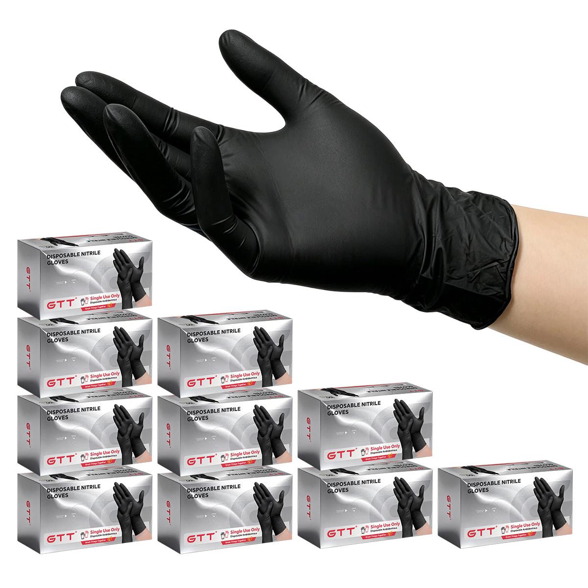 GTT Black 6mil Thick Nitrile Gloves, 100/300/1000 Pcs Disposable Ambidextrous Finger Textured, Latex-Free Powder-Free Allergy-Safe Food-Safe Industrial-Grade Heavy-Duty for Cleaning, Kitchen, Automotive Use preparation